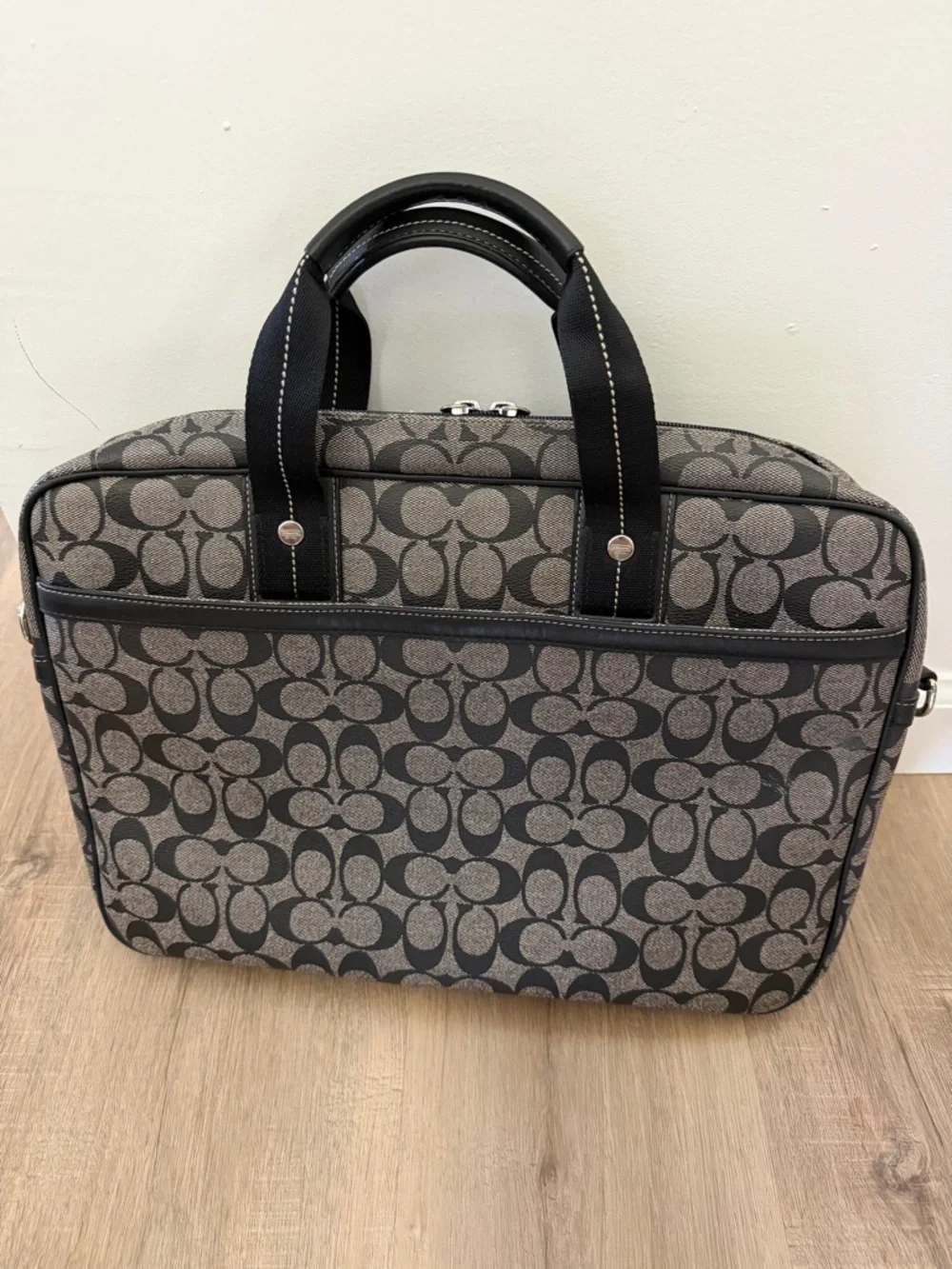 Coach Signature Canvas Laptop Briefcase in Charcoal and Black